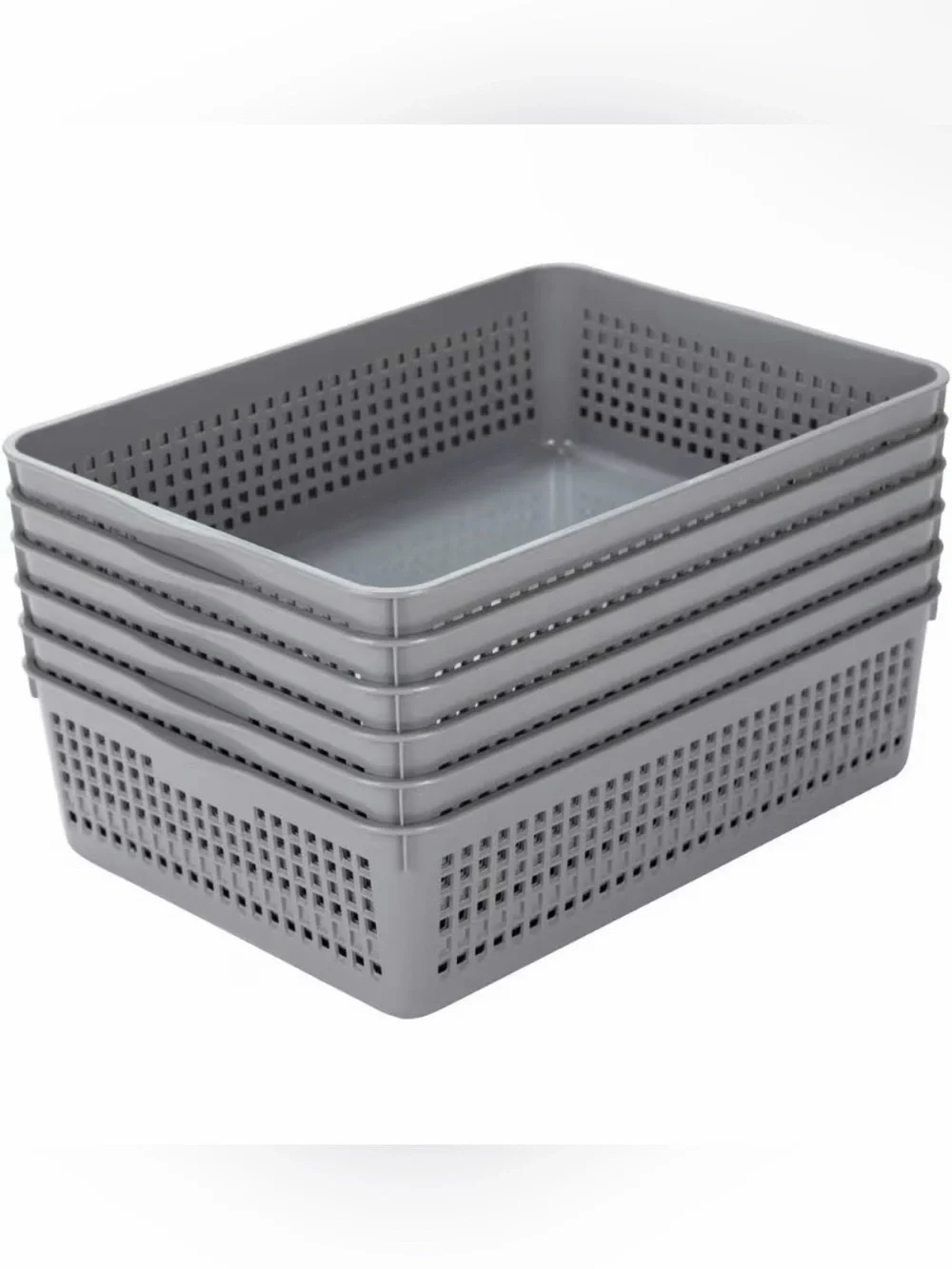 Eslite Plastic Organizing Baskets/Storage Tray Baskets, 6-Pack, Gray